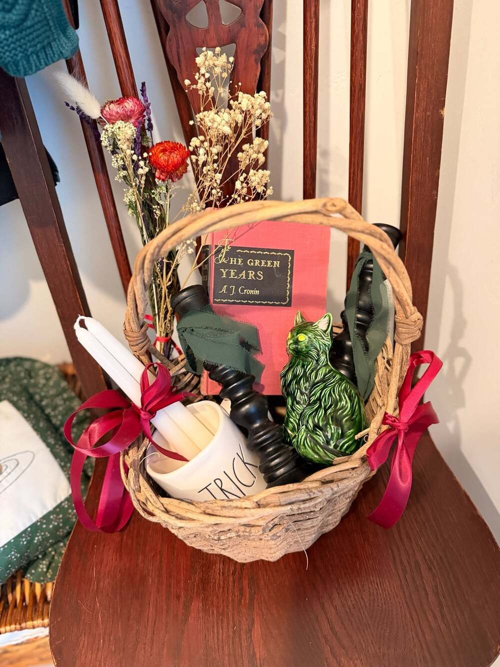 Moody Gift Basket Dark Academia Halloween Mug Book Cat Candlesticks & Holders